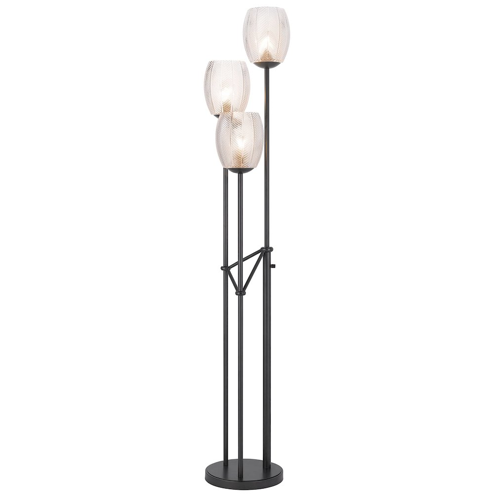 60W X 3 Oconto Metal Floor Lamp With Patterned Glass Shades. - Cal Lighting