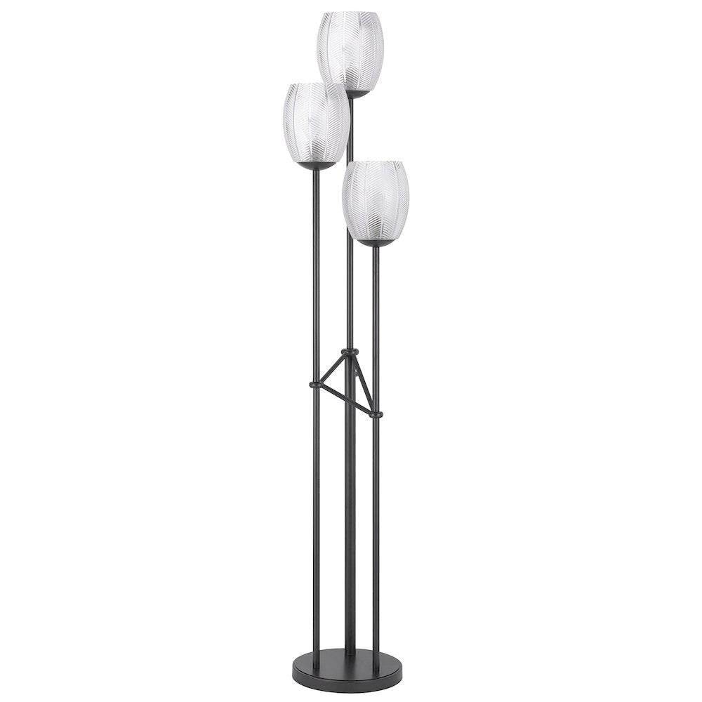 60W X 3 Oconto Metal Floor Lamp With Patterned Glass Shades. - Cal Lighting