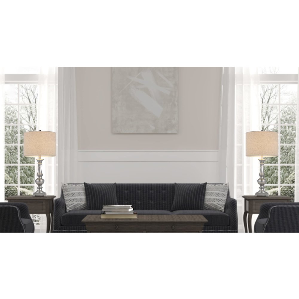 100W Nampa Resin Table Lamp With Hardback Drum Fabric Shade (Sold As Pairs) - Cal Lighting