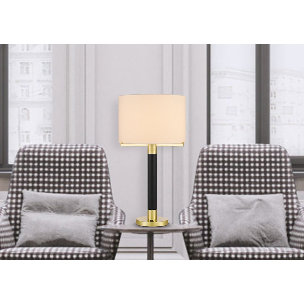 Goldston 100W Metal Table Lamp With Drum Hardback Fabric Shade - Cal Lighting
