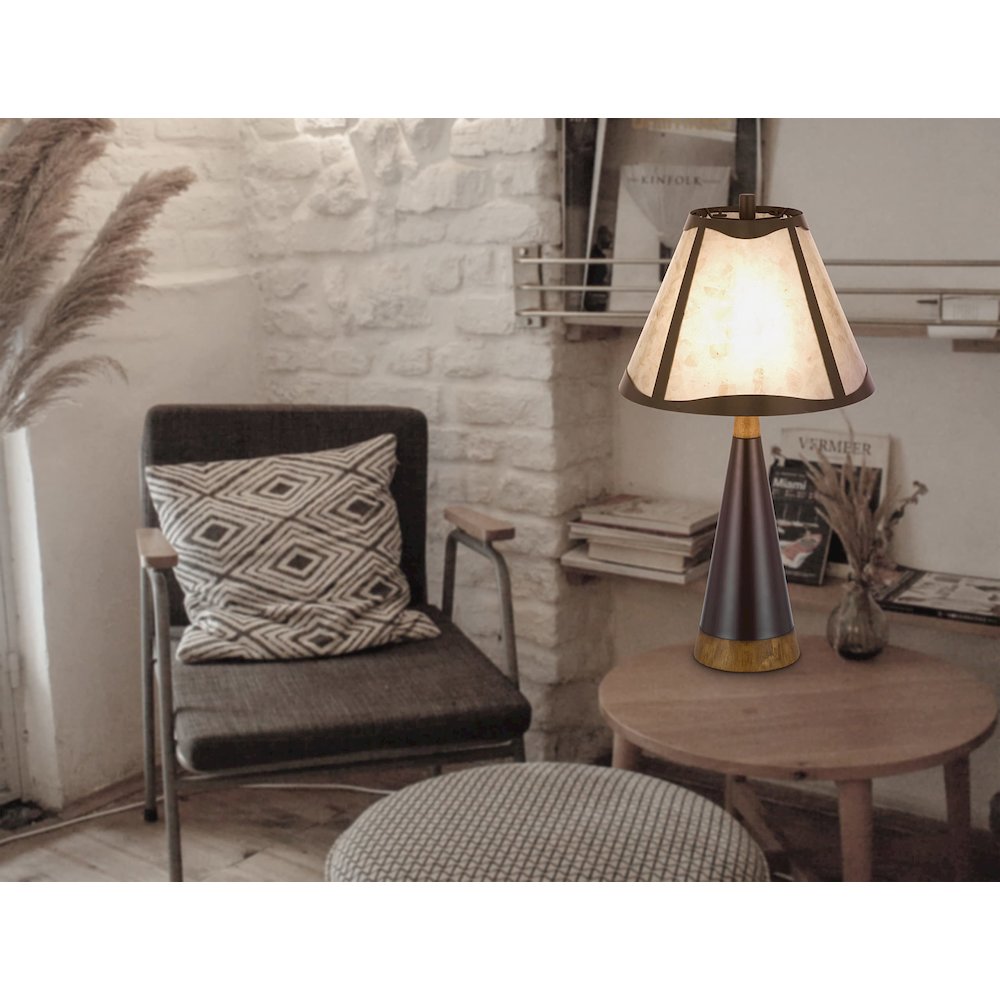 150W 3 Way Clemente Metal/Birch Wood Mica Table Lamp - Cal Lighting