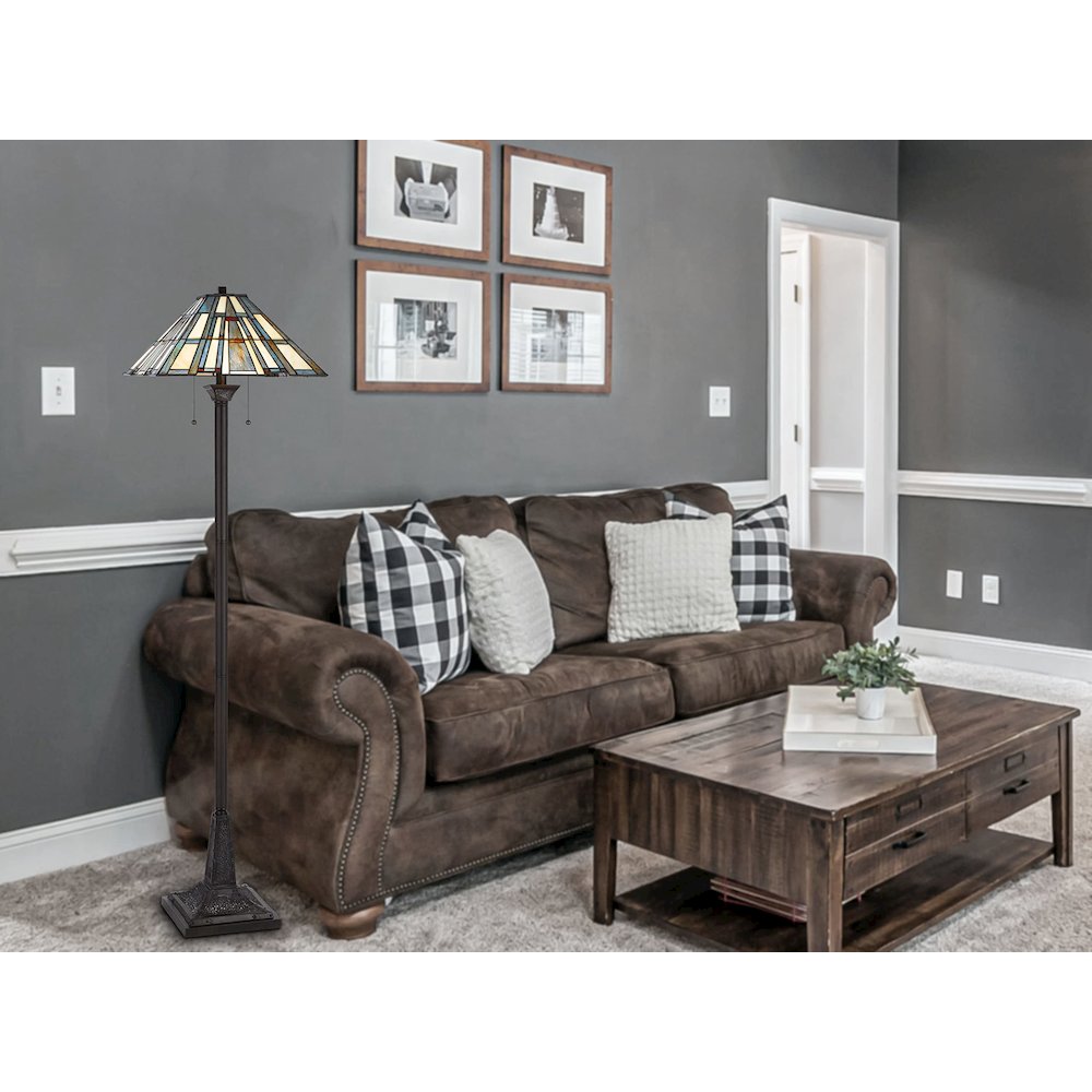 60W X 2 Metal/Resin Tiffany Floor Lamp With Pull Chain Switches - Cal Lighting