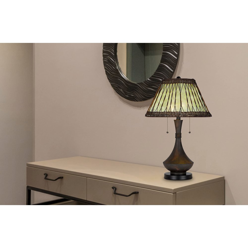 60W X 2 Mateo Metal/Resin Table Lamp With Pull Chain Switches And Rattan Shade - Cal Lighting