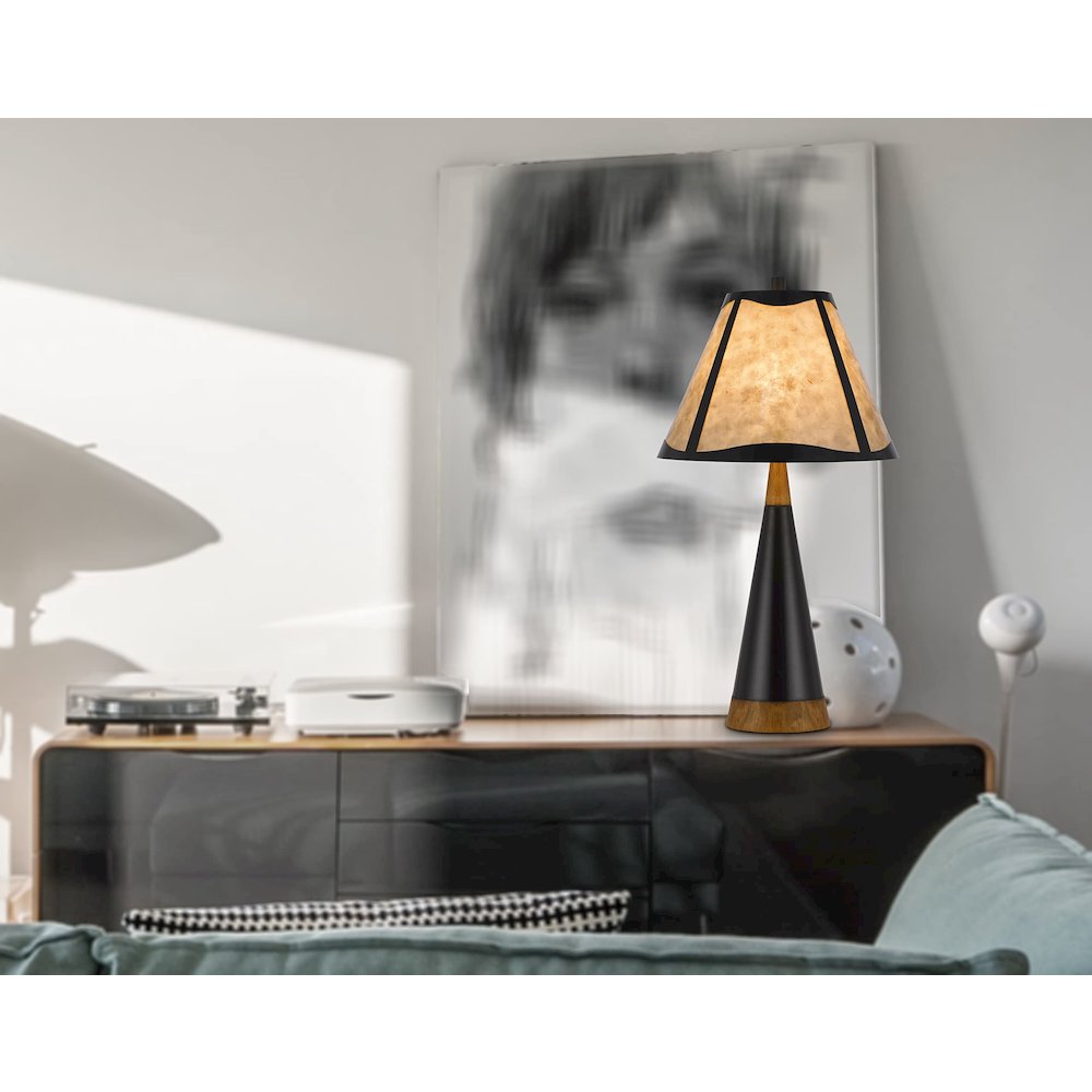 150W 3 Way Clemente Metal/Birch Wood Mica Table Lamp - Cal Lighting