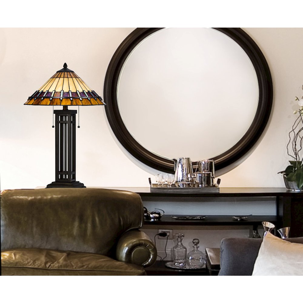 60W X 2 Metal/Resin Tiffany Table Lamp With Pull Chain Switches - Cal Lighting