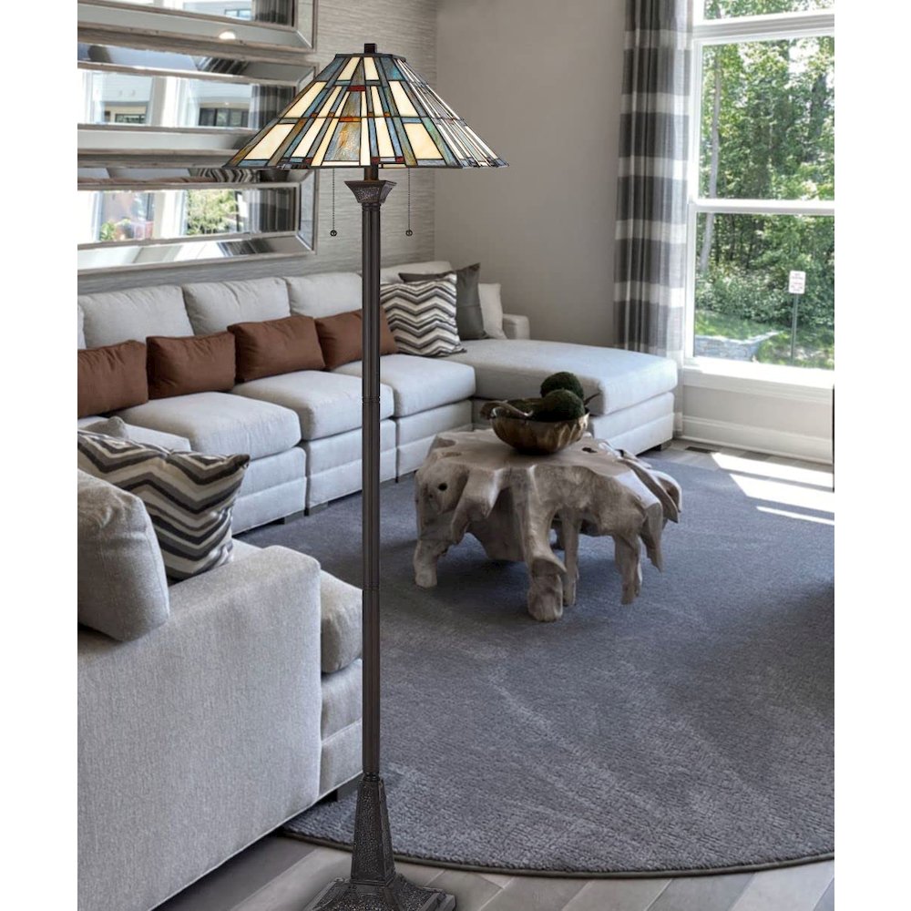60W X 2 Metal/Resin Tiffany Floor Lamp With Pull Chain Switches - Cal Lighting