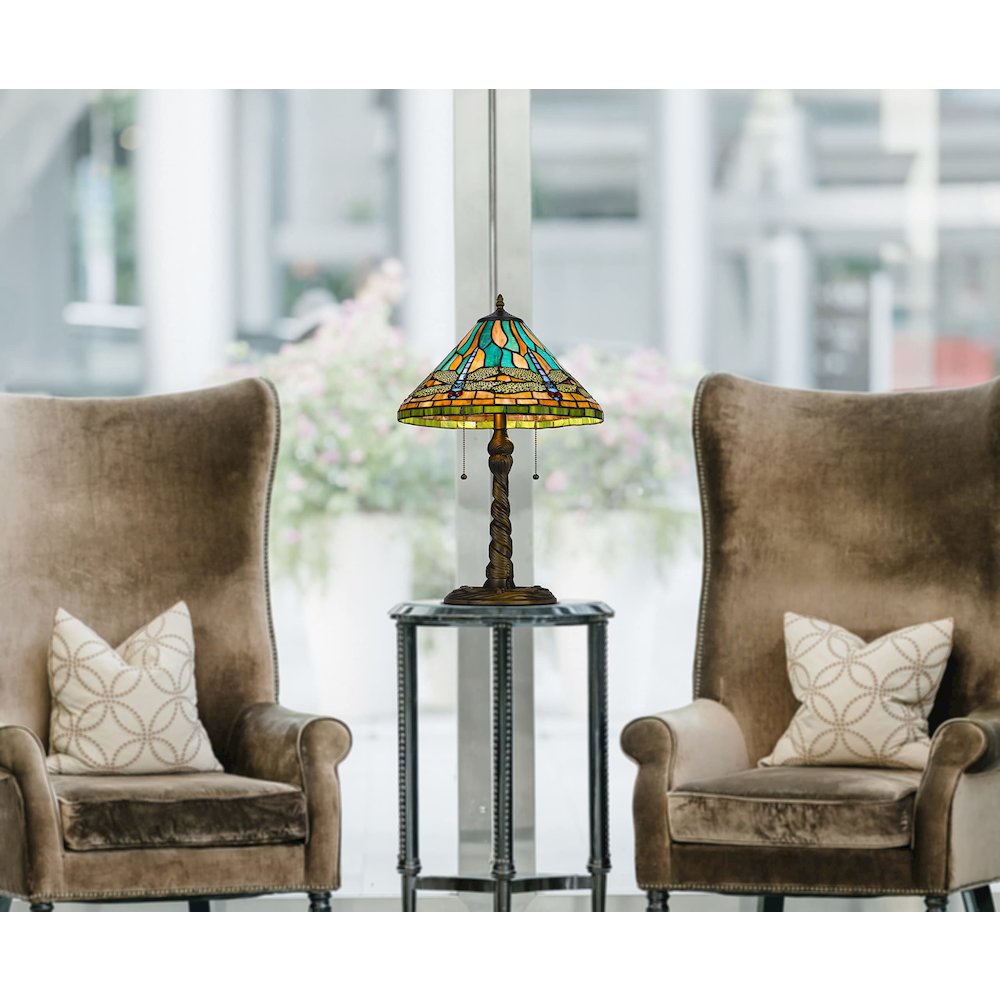 60W X 2 Metal/Resin Tiffany Table Lamp With Pull Chain Switches - Cal Lighting