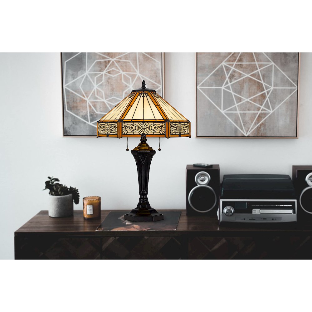 60W X 2 Metal/Resin Tiffany Table Lamp With Pull Chain Switches - Cal Lighting