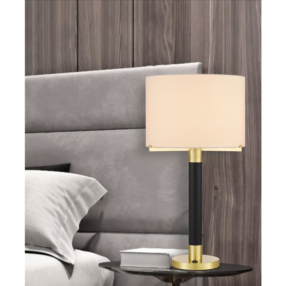Goldston 100W Metal Table Lamp With Drum Hardback Fabric Shade - Cal Lighting