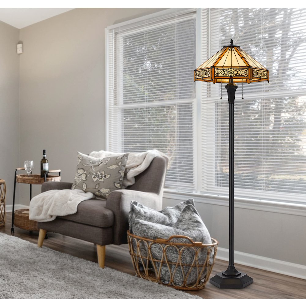 60W X 2 Metal/Resin Tiffany Table Lamp With Pull Chain Switches - Cal Lighting