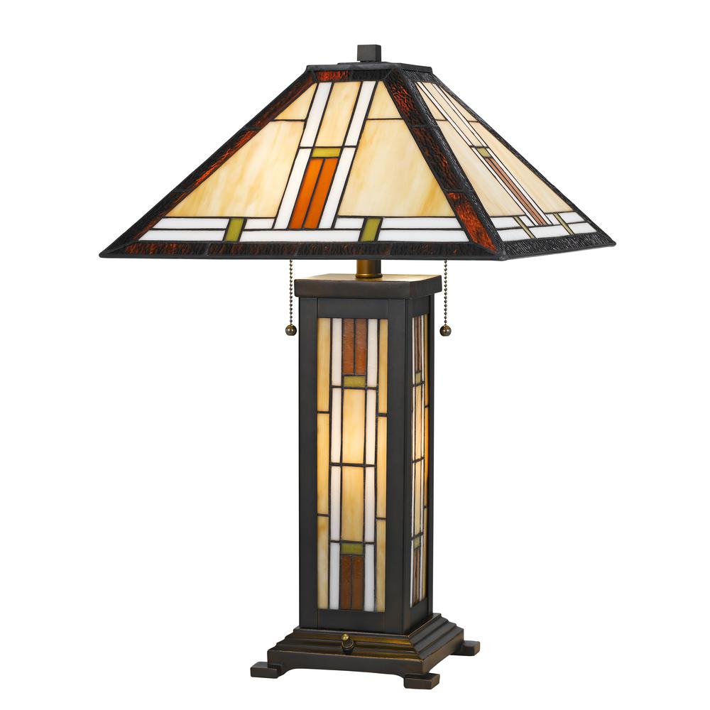 60W X 2 Tiffany Table Lamp With 7W Night Light - Cal Lighting