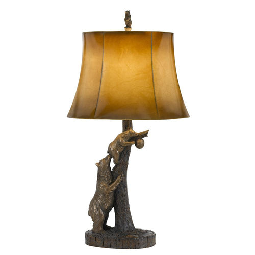 150W 3 Way Bear Resin Table Lamp With Leathrette Shade - Cal Lighting