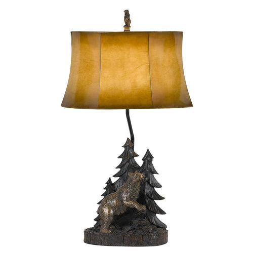 150W 3 Way Forest Resin Table Lamp With Leatherette Shade - Cal Lighting