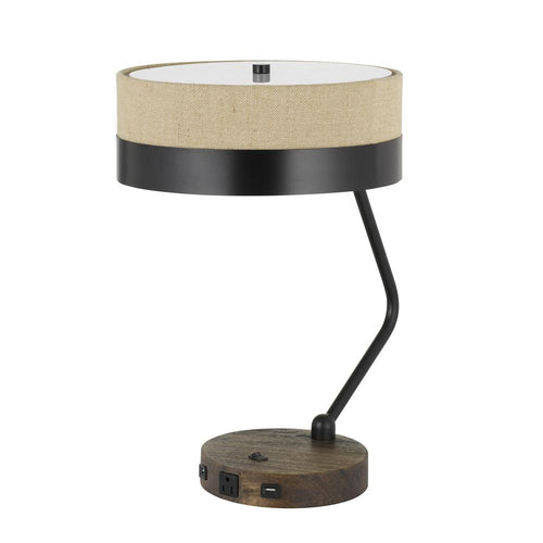 60W X 2 Parson Metal/Wood Desk Lamp With Metal/Fabric Shade With 2 Usb Ports - Cal Lighting