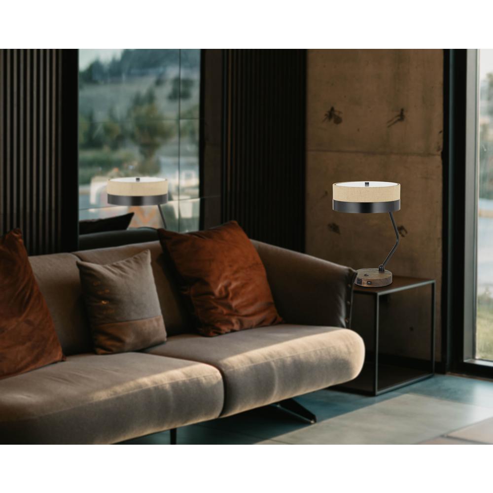 60W X 2 Parson Metal/Wood Desk Lamp With Metal/Fabric Shade With 2 Usb Ports - Cal Lighting