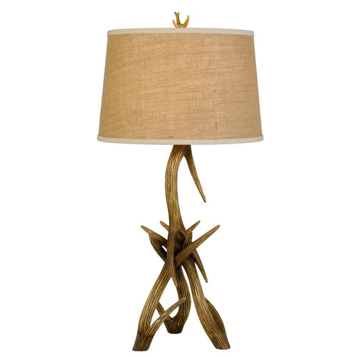 150W 3 Way Drummond Antler Resin Table Lamp With Burlap Shade - Cal Lighting