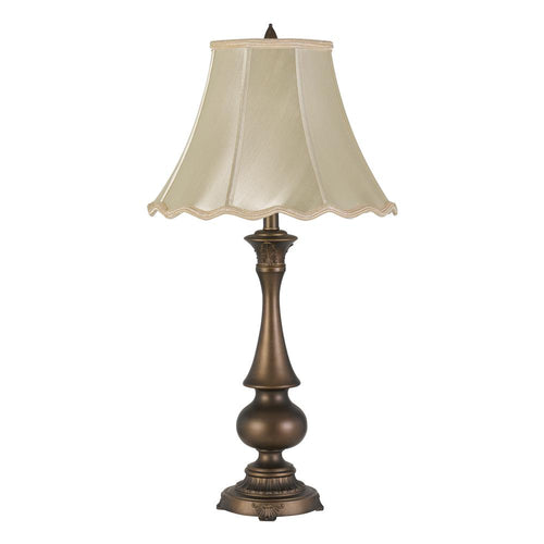 150W 3 Way Clare Aluminum Casted Table Lamp With Softback Scalloped Faux Silk Shade - Cal Lighting