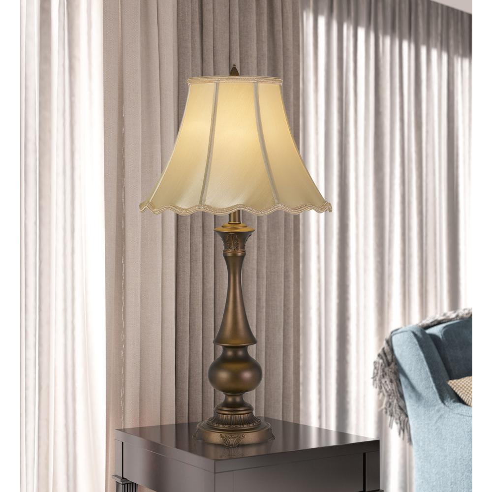 150W 3 Way Clare Aluminum Casted Table Lamp With Softback Scalloped Faux Silk Shade - Cal Lighting