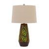 150W 3 way Hanson ceramic table lamp with hardback taper linen drum shade, Cocoa - Cal Lighting