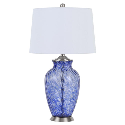 150W 3 Way Ashland Glass Table Lamp With Hardback Taper Drum Fabric Shade - Cal Lighting