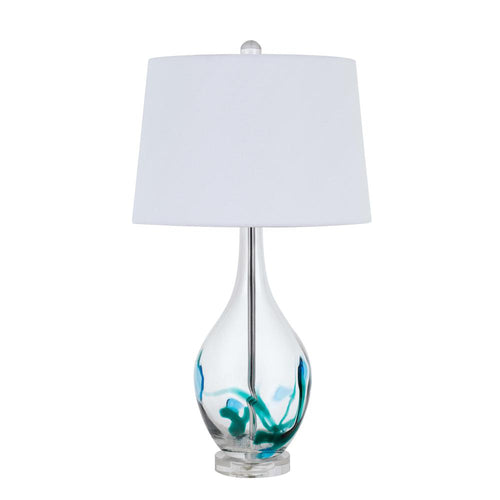 150W 3 Way Harlan Glass Table Lamp With Hardback Taper Drum Fabric Shade - Cal Lighting