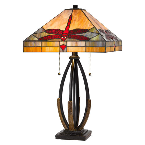 60W X 2 Tiffany Table Lamp With Pull Chain Switch And Metal And Resin Lamp Body - Cal Lighting