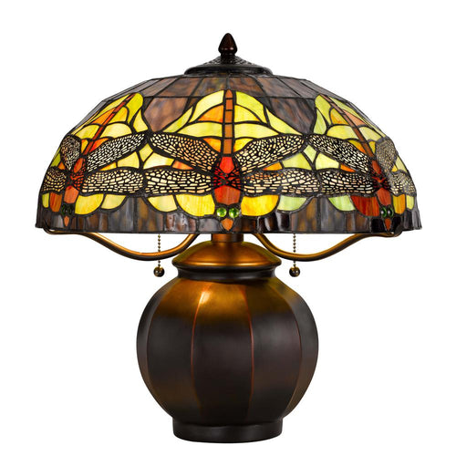 60W x 2 Tiffany table lamp with pull chain switch with metal lamp body - Cal Lighting