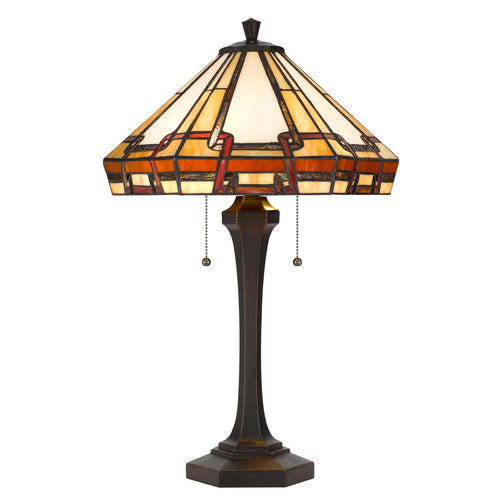 60W X 2 Tiffany Table Lamp With Pull Chain Switch With Resin Lamp Body - Cal Lighting