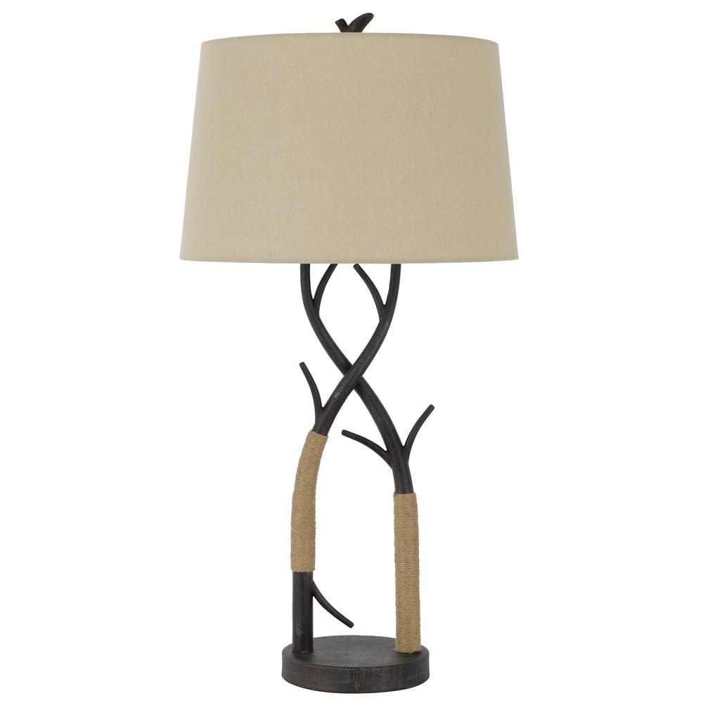 Pecos Metal Tree Branch Table Lamp With Wrapped Ropes , Linen Shade - Cal Lighting