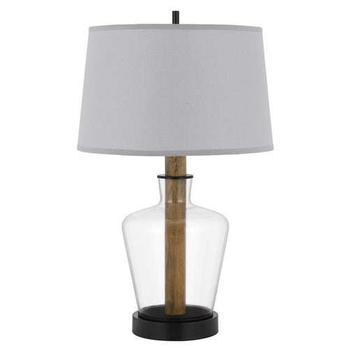 Salford Glass/Wood Table Lamp With Taper Drum Hardback Shade - Cal Lighting