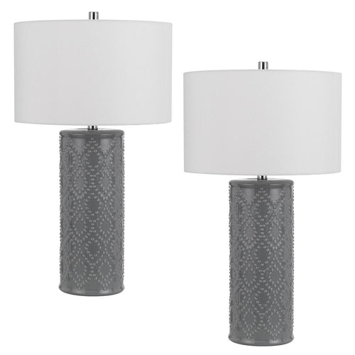 150W 3 Way Castine Ceramic Table Lamp. Priced And Sold As Pairs - Cal Lighting