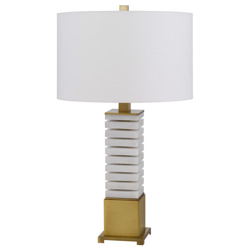 150W 3 Way Cranbourne Metal/Marble Table Lamp With Drum Hardback Fabric Shade - Cal Lighting