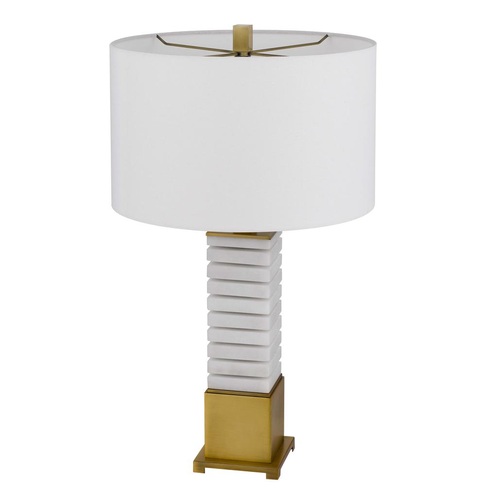 150W 3 Way Cranbourne Metal/Marble Table Lamp With Drum Hardback Fabric Shade - Cal Lighting