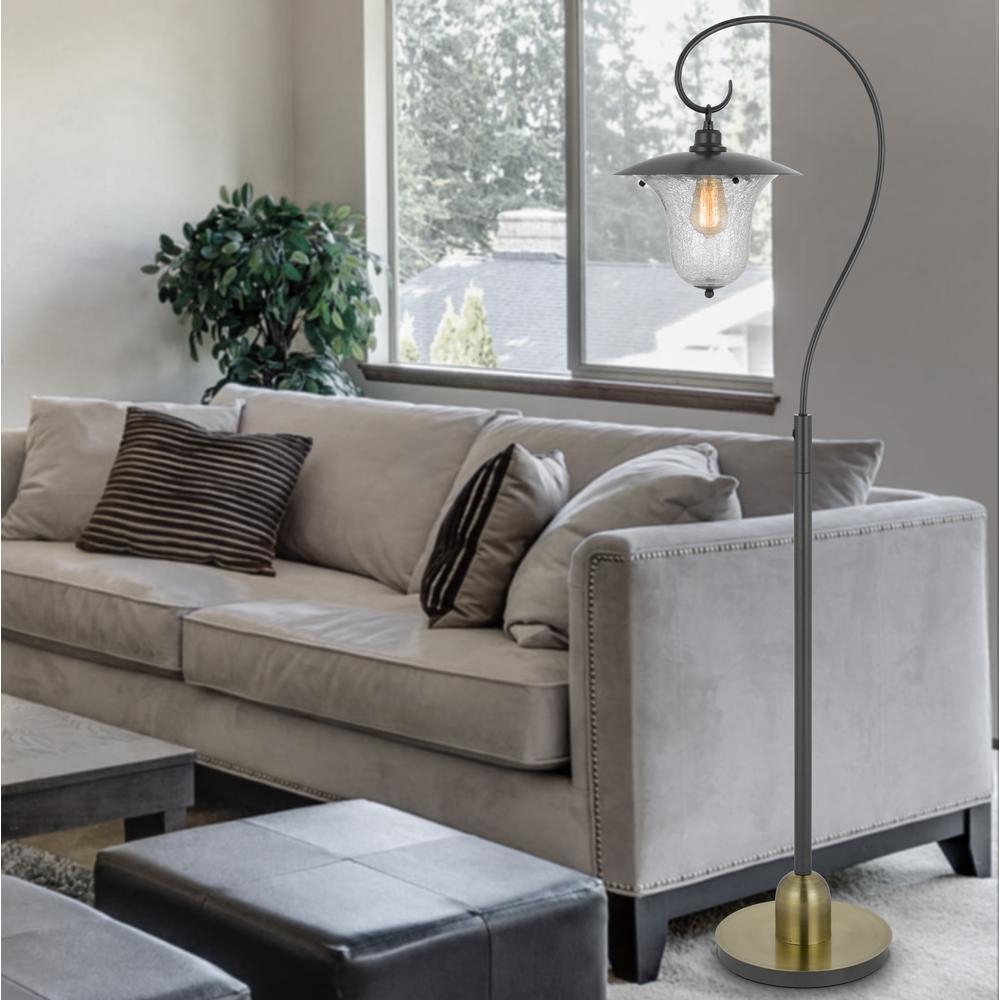 60W Walcott downbridge lantern metal floor lamp with bubbled glass shade - Cal Lighting