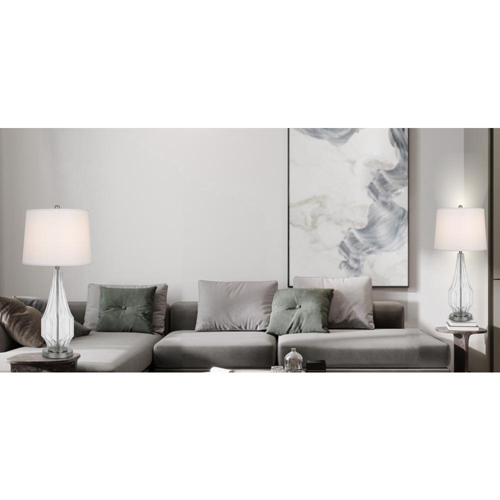 150W 3 Way Walham Glass Table Lamp With Hardback Fabric Shade (Sold In Pairs) - Cal Lighting