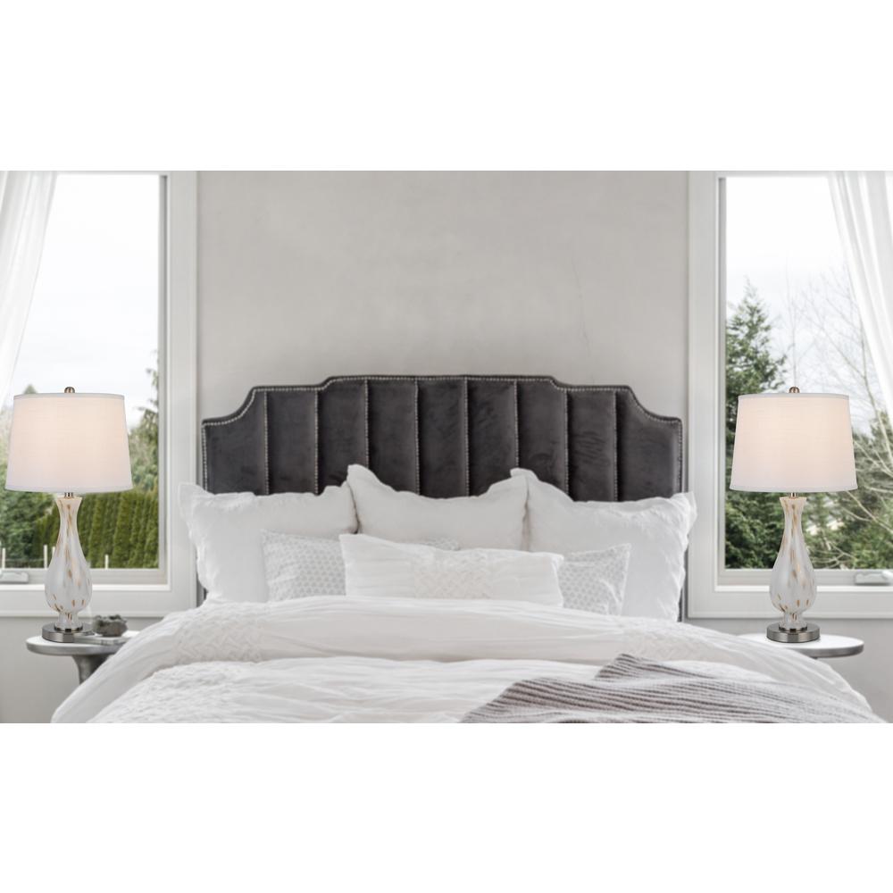 150W 3 Way Abinger Glass Table Lamp With Hardback Fabric Shade (Sold In Pairs) - Cal Lighting