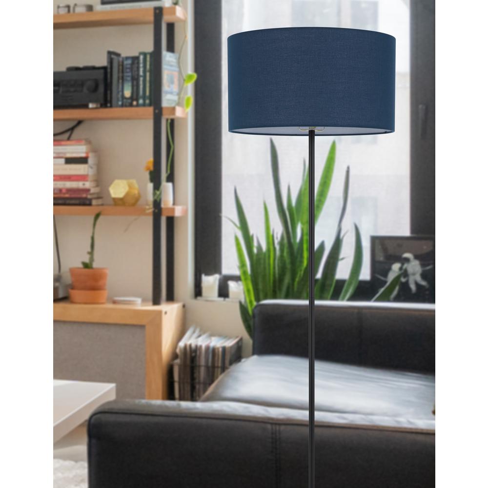 150W 3 Wayt Cromwell Metal Floor Lamp With Navy Blue Linen Shade - Cal Lighting