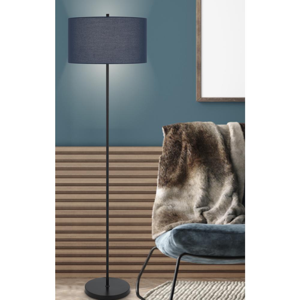 150W 3 Wayt Cromwell Metal Floor Lamp With Navy Blue Linen Shade - Cal Lighting