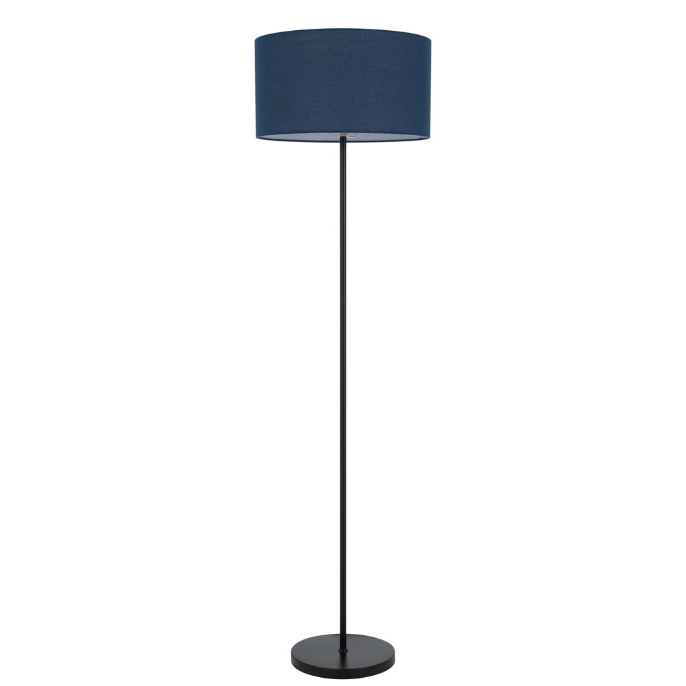 150W 3 Wayt Cromwell Metal Floor Lamp With Navy Blue Linen Shade - Cal Lighting