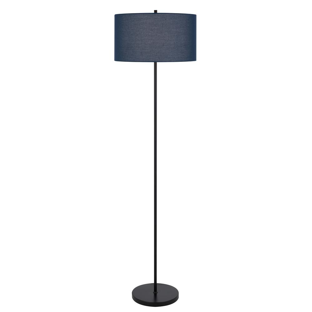 150W 3 Wayt Cromwell Metal Floor Lamp With Navy Blue Linen Shade - Cal Lighting