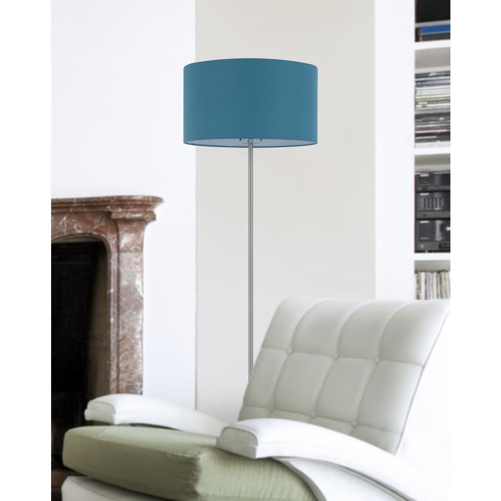 150W 3 Wayt Cromwell Metal Floor Lamp With Aqua Blue Linen Shade - Cal Lighting