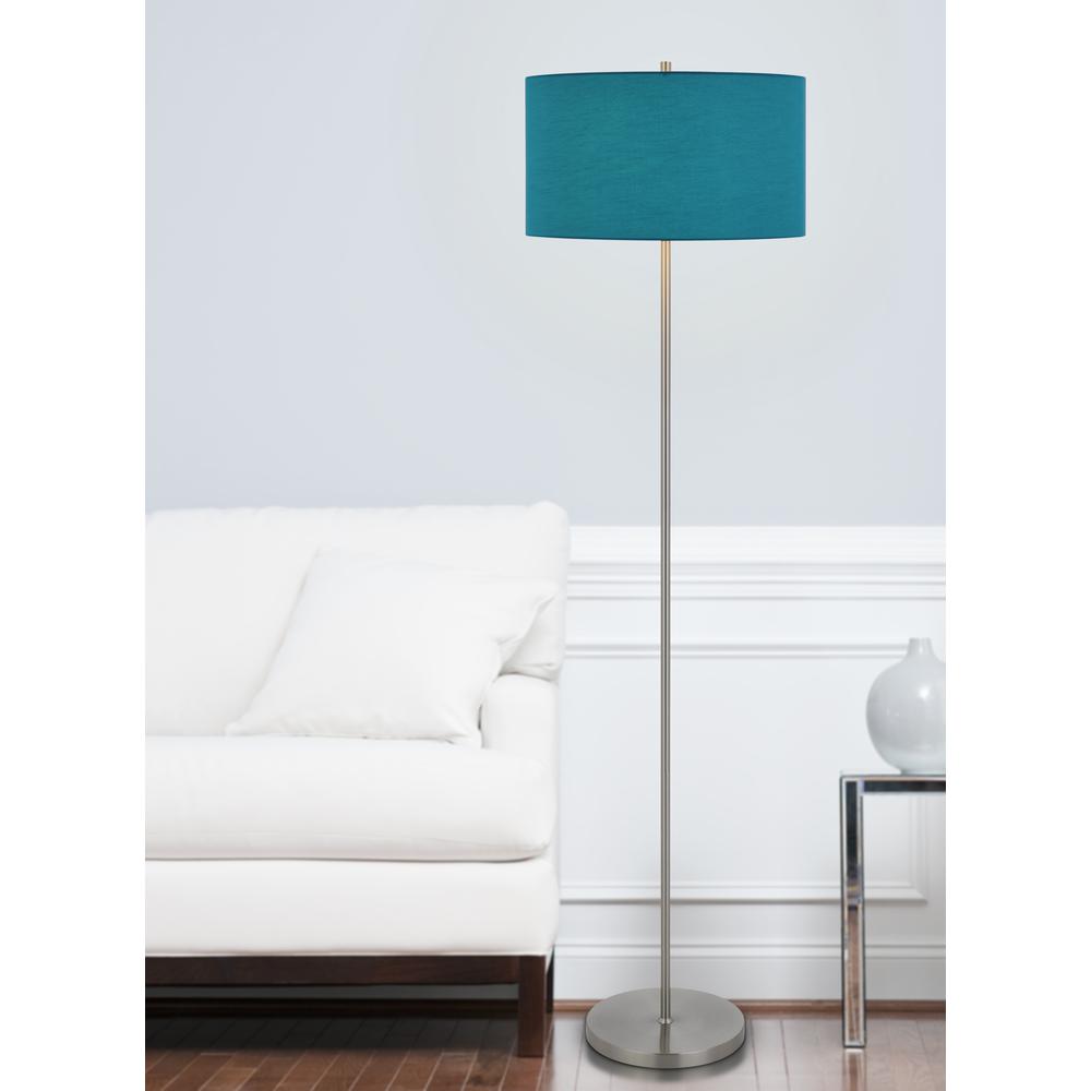 150W 3 Wayt Cromwell Metal Floor Lamp With Aqua Blue Linen Shade - Cal Lighting