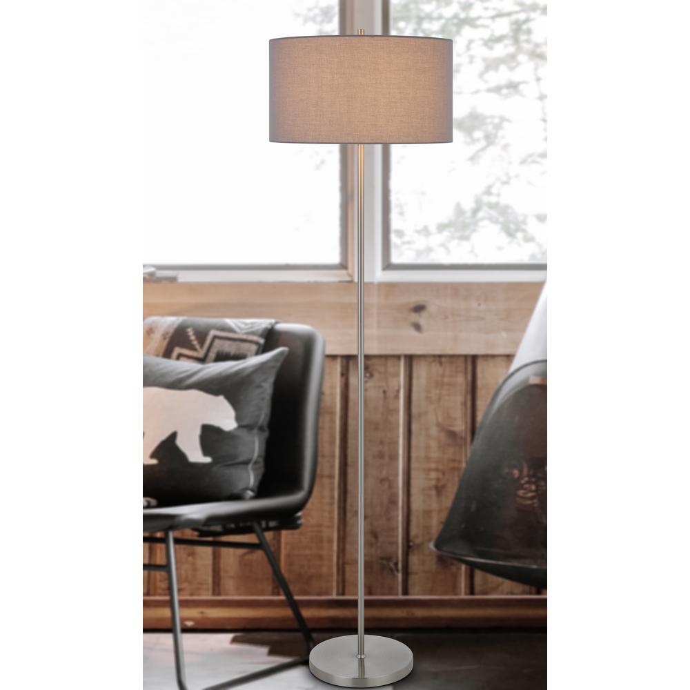 150W 3 Wayt Cromwell Metal Floor Lamp With Gray Linen Shade - Cal Lighting