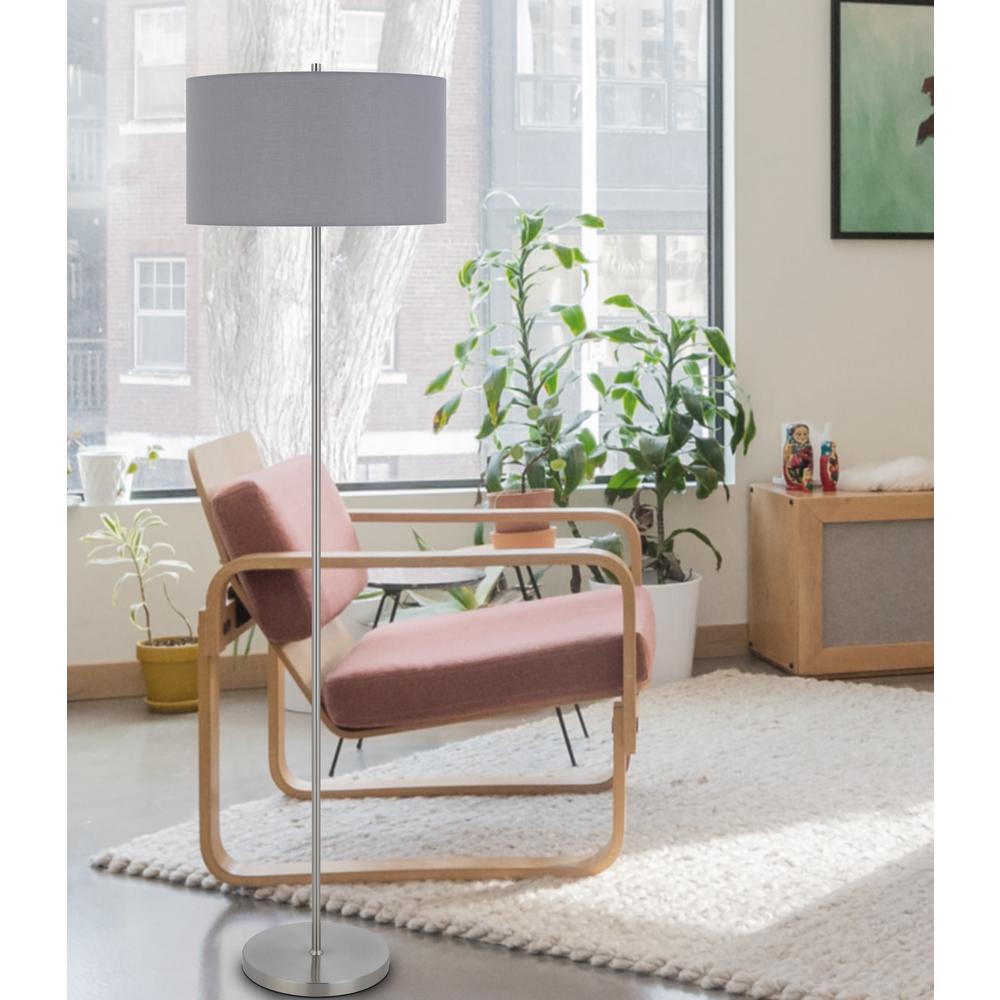 150W 3 Wayt Cromwell Metal Floor Lamp With Gray Linen Shade - Cal Lighting