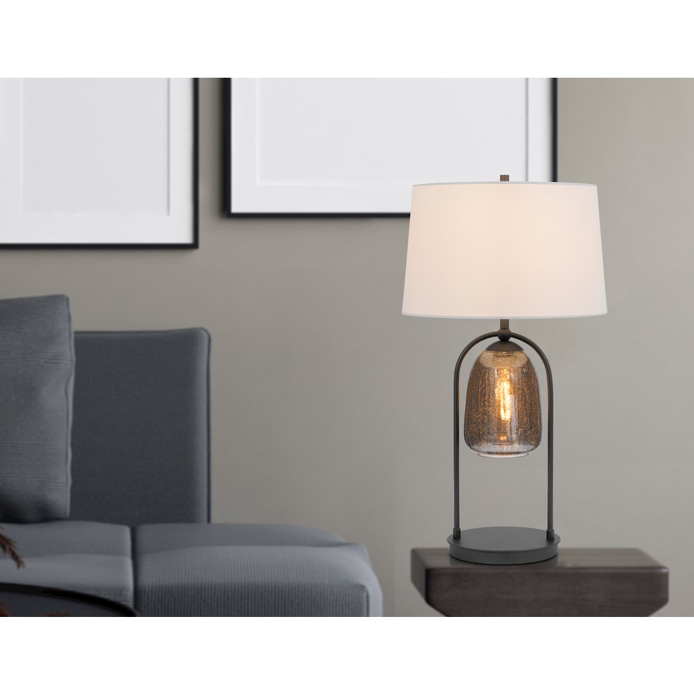 100W 3 way Midtown metal table lamp with glass shade and a 5W led Night light - Cal Lighting