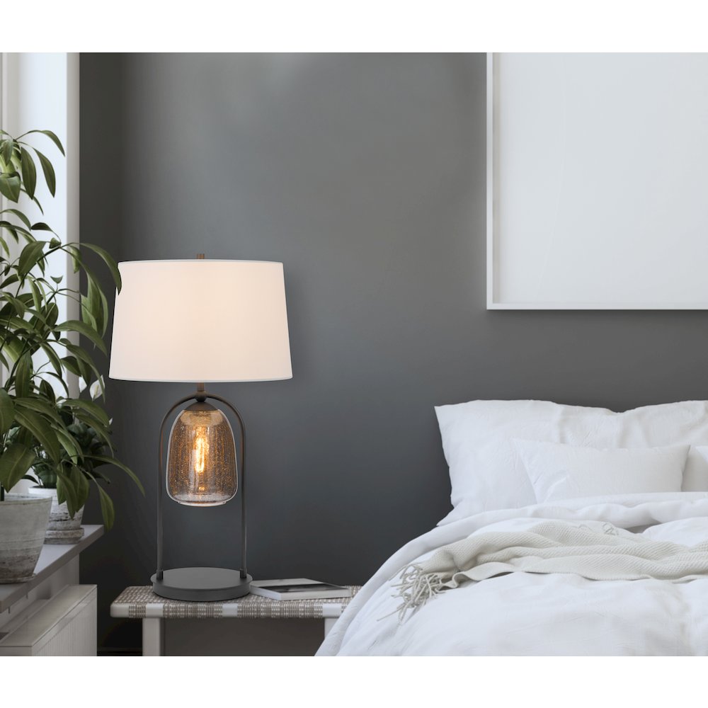 100W 3 way Midtown metal table lamp with glass shade and a 5W led Night light - Cal Lighting