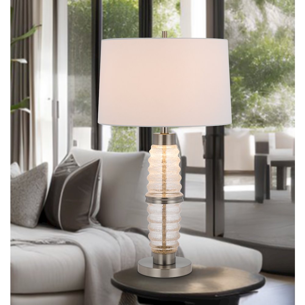 100W 3 way Macon glass table lamp with 2W led night light - Cal Lighting