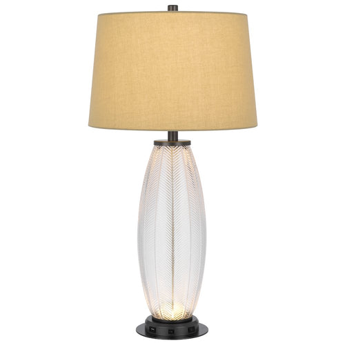 100W led Mansfield glass table lamp with 2W led night light and 2 USB Outlets - Cal Lighting
