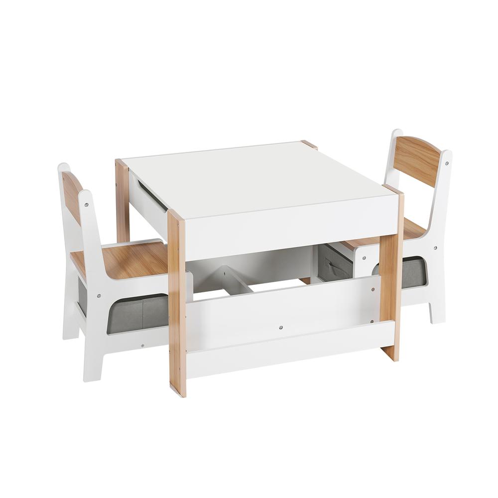 Kids Art Play Activity Table with Storage Shelf and Chair Set, White & Gray - LuxenHome