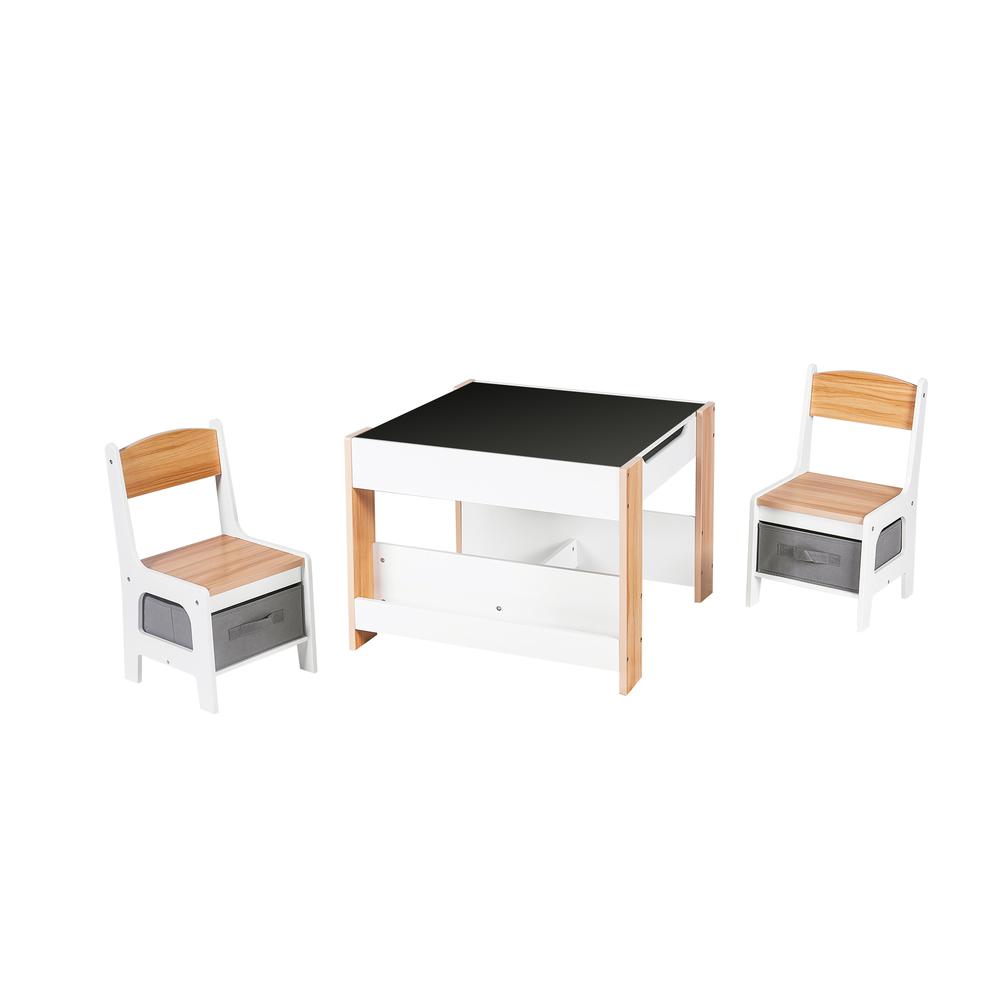 Kids Art Play Activity Table with Storage Shelf and Chair Set, White & Gray - LuxenHome